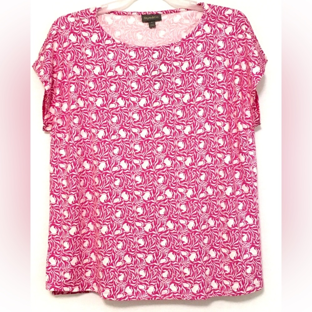 Style & Co Womens Plus Size 1X Mini Milo Pink Mix Media Fabric Tee Shirt Top - Picture 6 of 7